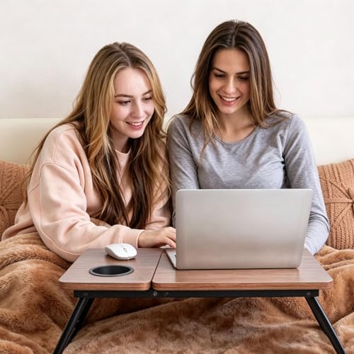 Adjustable Laptop Desk for Bed and Couch, Foldable Portable Lap Desk for Adults, Multi-Angle Bed Table Tray for Laptop and Writing, Lap Stand with Foldout Legs for Reading & Breakfast-Walnut Brown