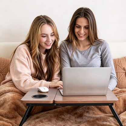 Adjustable Laptop Desk for Bed and Couch, Foldable Portable Lap Desk for Adults, Multi-Angle Bed Table Tray for Laptop and Writing, Lap Stand with Foldout Legs for Reading & Breakfast-Walnut Brown