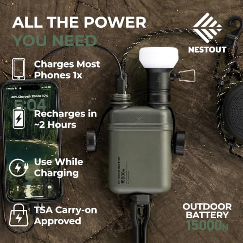 NESTOUT Rugged Power Bank, 15000mAh Outdoor Charger, 32W USB-C Fast Charging PD, Waterproof IP67, Durable Shockproof, Battery Pack for iPhone Tablet Hiking Travel Camping (Olive Green, 15000mAh) - color: Olive Green