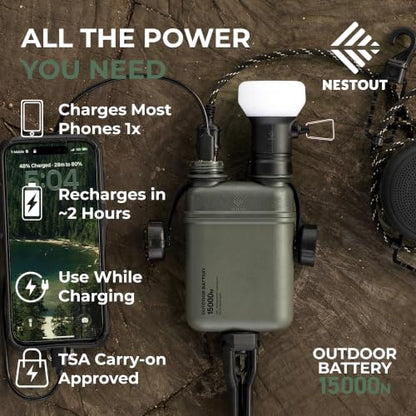 NESTOUT Rugged Power Bank, 15000mAh Outdoor Charger, 32W USB-C Fast Charging PD, Waterproof IP67, Durable Shockproof, Battery Pack for iPhone Tablet Hiking Travel Camping (Olive Green, 15000mAh) - color: Olive Green