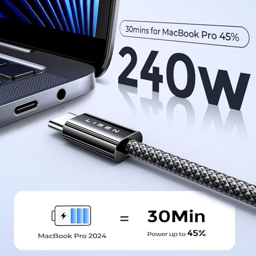 LISEN 240W USB C to USB C Cable, PS/2 Charging Cable (10FT+10FT) | 2-Pack, Black | USBC Cable for iPhone 17/16/15 Pro Max, iPad Pro/Air, MacBook Pro/Air, Samsung Galaxy S26 Ultra, Laptop - color: Black, size: 10FT+10FT