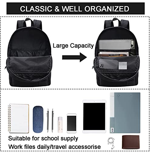 Lightweight School Backpack with Pencil Pouch, Backpack for School Boys and Girls(Black backpack set) - color: All Black, size: 20L
