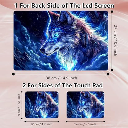 Laptop Skin Sticker Decal 12" 13" 13.3" 14" 15" 15.6",Waterproof Scratch Resistant Vinyl,Reusable Easy to Apply,for MacBook HP Dell Notebooks Netbooks Laptop,2 Wrist Pads,Blue Wolf Cloud - color: Blue Wolf Cloud