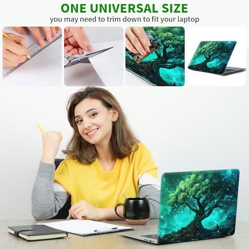 Laptop Skin Sticker Decal, Universal Protective Cover Fit 12 13 14 15.6 Inch Notebook, Reusable Water-Resistant Vinyl Decal w/ 2 Wrist Pads for Business Travel Office, Green Tree - color: Green Tree