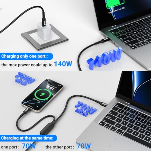 2-in-1 USB C to USB C Cable 140W,4ft Fast Charging Cable Compatible with iPhone 16/15 Series/MacBook Pro/Samsung Series and All USBC Device