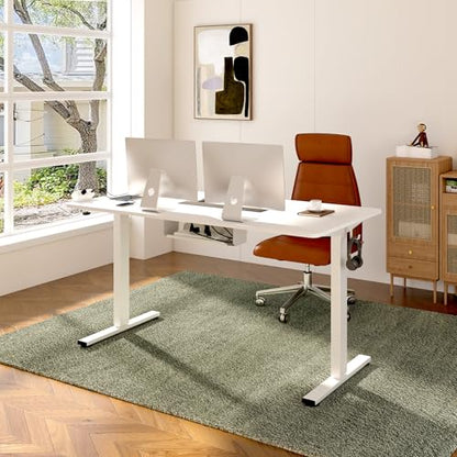 FLEXISPOT EN2 55"x28" Whole-Piece Standing Desk with Power Strip, White | Whole-Piece Desktop, Easy-Access Clamp Power Strip, Organized Cable Management, Modern Home Office Setup - color: White Top + White Frame, size: 55x28"