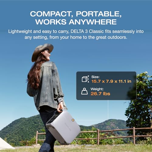 EF ECOFLOW Portable Power Station Delta 3 Classic, 1024Wh 1800W AC | 3600W Surge, 1 Hr Fast Charge, 100W USB-C Output, LiFePO4 Battery, 10ms UPS Solar Generator for Home Backup, Camping & RVs - style: DELTA 3 Classic