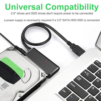 SATA to USB Cable USB 3.0 to 2.5 3.5 inch Hard Drive Adapter External Converter for SSD/HDD Data Transfer, with 12V/2A Power Supply, Support UASP, Black