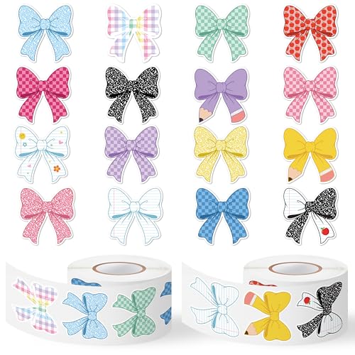 Back School Bow Stickers - 16 Design Waterproof Vinyl Self Adhesive Decals with Cute Ribbon Pattern for Laptop Notebook Scrapbook Water Bottle Classroom Door Teacher Reward Chart Party Favor - style: Back To School Bow