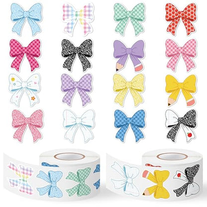 Back School Bow Stickers - 16 Design Waterproof Vinyl Self Adhesive Decals with Cute Ribbon Pattern for Laptop Notebook Scrapbook Water Bottle Classroom Door Teacher Reward Chart Party Favor - style: Back To School Bow