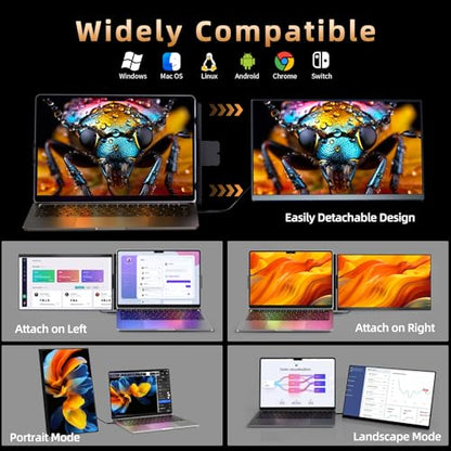 Laptop Screen Extender 15.6" 120% sRGB - FHD 1080P IPS Dual Laptop Monitor Extender with Detachable Screen, Second Monitor for 13"-17.3" Laptops, Plug-Play for Windows Mac Android Chrome - size: 15.5"