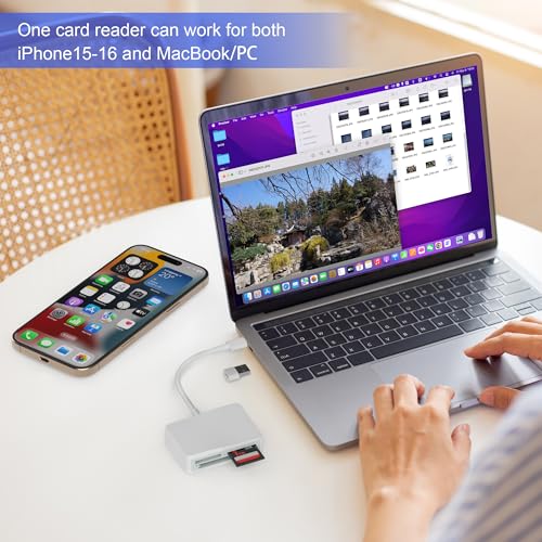 SD Card Reader, 4 in 1 USB C to SD/TF/CF/MS Card Reader with USB to USB C Adapter Memroy Card Reader for iPhone 17/16/15 Pro Max iPad Pro MacBook Pro/Air iMac M4/M3/M2 Android Phone/Tablet PC (White) - color: Whtie