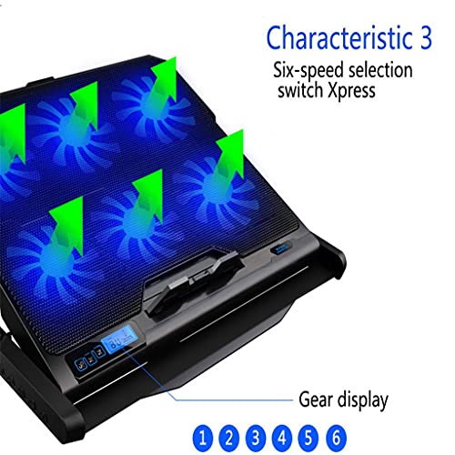 Laptop Cooling Pad 6 Fans and Cooler with Light LCD Display Notebook Stand for 12-16 Inch