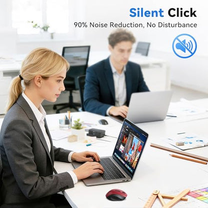 TECKNET Wireless Mouse for Laptop, (BT5.2/3.0 & 2.4G) Bluetooth Wireless Mouse, Silent Click, 5-Level Adjustable DPI, Ergonomic Portable Computer Mice for Laptop, PC, MacBook, Chromebook - color: Red