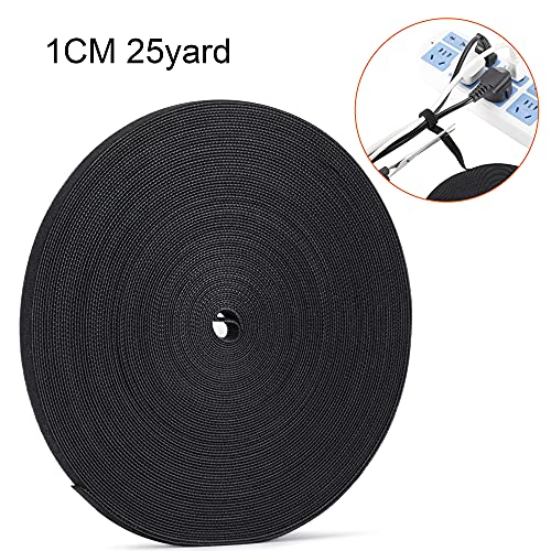 Xnakko 1cm Double Sided Hook and Loop Fastening Tape Reusable Cable Ties Nylon Fastening Tape Wire Manager for Home, Office (Black, 25Yard) - size: 3/8 in X 25 yd