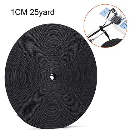 Xnakko 1cm Double Sided Hook and Loop Fastening Tape Reusable Cable Ties Nylon Fastening Tape Wire Manager for Home, Office (Black, 25Yard) - size: 3/8 in X 25 yd