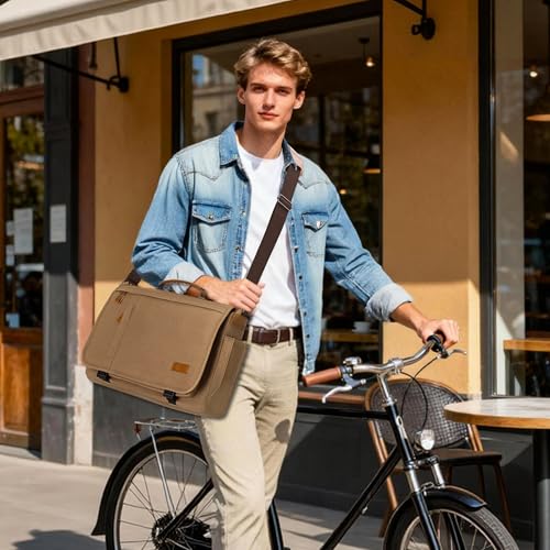 ESTARER Messenger Bag 17-17.3 Inch, Men's Computer Bag Water-resistant Canvas, Laptop Shoulder Bag for Travel Work College, Brown - color: 17-17.3" Buckle-brown