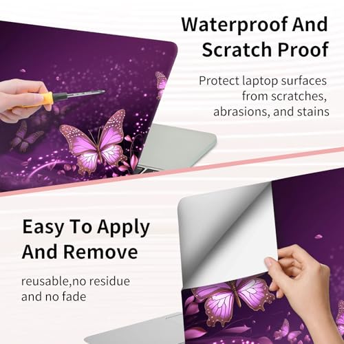15.6 Inch Laptop Skin Sticker, Reusable Vinyl Cover Protector with 2 Wrist Pad Skins, Removable Waterproof Scratch-Resistant for 12-15.6 Inch Laptop Notebook,Purple Butterflies - color: Purple Butterflies