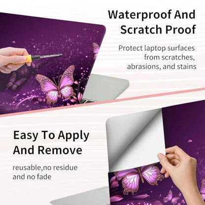 15.6 Inch Laptop Skin Sticker, Reusable Vinyl Cover Protector with 2 Wrist Pad Skins, Removable Waterproof Scratch-Resistant for 12-15.6 Inch Laptop Notebook,Purple Butterflies - color: Purple Butterflies