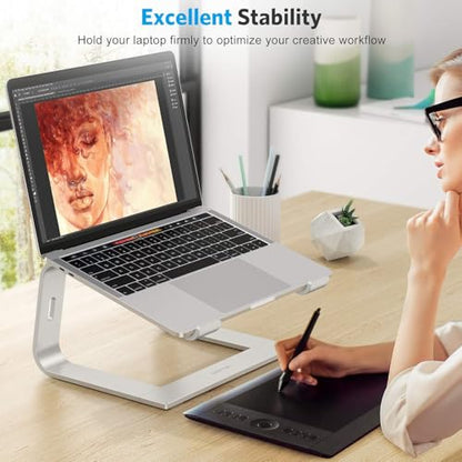 OMOTON Laptop Stand, Detachable Mount for MacBook Air/Pro Dell HP Silver | 11-17" Laptop Holder for Desk, Notebook Computer Mount, Lightweight Cooling for Desk, Ergonomic Home Office - color: Silver