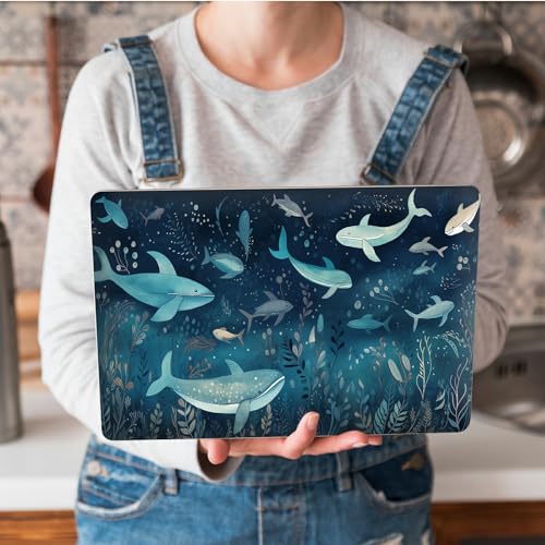 Universal Laptop Skin Sticker with 2 Wrist Pad Skins, Waterproof Scratch Resistant Vinyl Laptop Cover Decal, Cut to Fit for 11–15.6 Inch MacBook HP Dell Lenovo, Deep Sea Whale - color: Deep Sea Whale