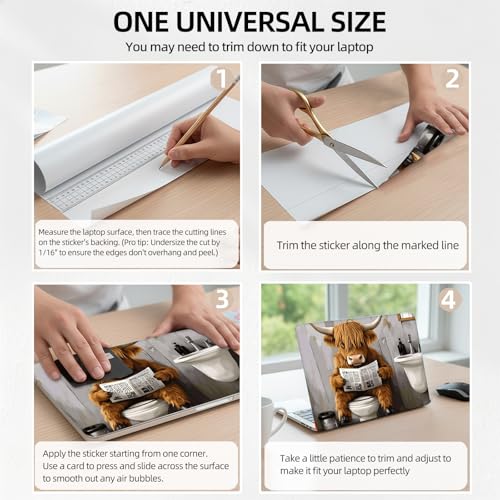 Funny Cow Reading on Toilet Universal Laptop Skin Sticker 3PCS, Protective Decal Trim-to-Fit 11.6" 13.3" 14" 15.6" Laptop Vinyl Cover, Removable Anti-Scratch Computer Decal Protector - color: Funny Cow Reading on Toilet