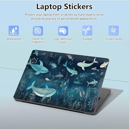 Universal Laptop Skin Sticker with 2 Wrist Pad Skins, Waterproof Scratch Resistant Vinyl Laptop Cover Decal, Cut to Fit for 11–15.6 Inch MacBook HP Dell Lenovo, Deep Sea Whale - color: Deep Sea Whale