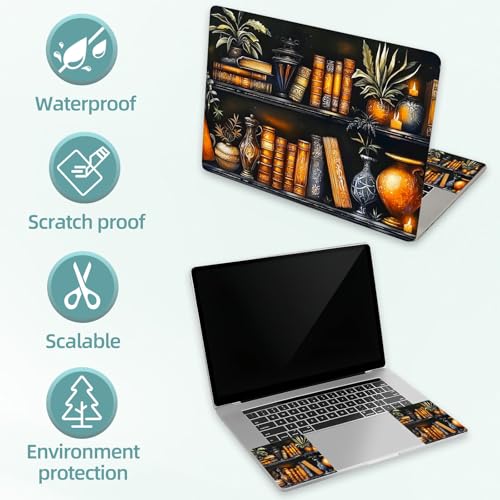 Universal Laptop Skin Decal, 3-Piece Vinyl Protector for 12 13 14 15.6" Notebook, Waterproof Anti-Scratch, Easy Trim & Bubble-Free Finish, Shelf Filled with Books - color: Shelf Filled with Books