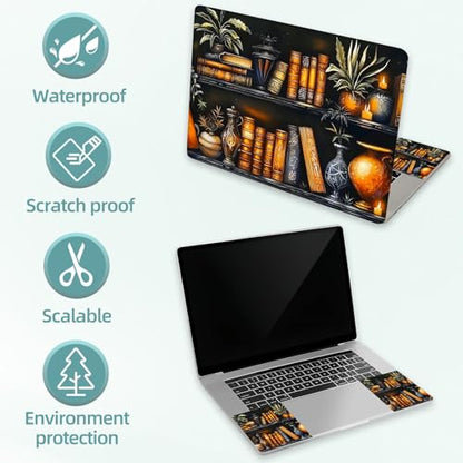 Universal Laptop Skin Decal, 3-Piece Vinyl Protector for 12 13 14 15.6" Notebook, Waterproof Anti-Scratch, Easy Trim & Bubble-Free Finish, Shelf Filled with Books - color: Shelf Filled with Books