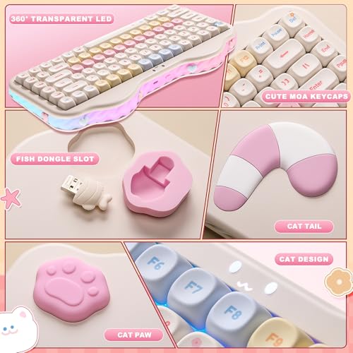 YUNZII C75 Cute 75% Wireless Mechanical Keyboard (Beige, Candy Switch) | Creamy Cake Keyboard, BT5.0/2.4G/USB-C, Hot-Swap, NKRO, PBT MOA Keycaps,5500mAh RGB Gasket Mount for Mac/Win/Gaming/Office - color: Beige, size: Candy Switch