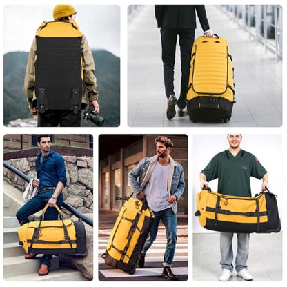 Rolling Duffle Bag with Wheels,86L 30”Carry on Luggage with Wheels,Folding Travel Bag,Duffle Backpack with Separate Shoe Compartment (Yellow) - color: Yellow