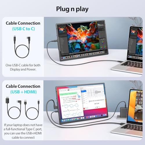 16.2'' Portable Monitor FHD 1200P USB-C/HDMI with Retractable Stand & Speakers, Ultra-Slim Computer Display HDR Eye Care Laptop Screen Plug-Play, External Monitor for MAC PC Phone PS4 Xbox
