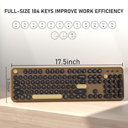 Colorful Wireless Bluetooth Keyboard (Black-Brown) | Connect Up to 3 Devices Simultaneously, 2.4GHz and Dual Mode Bluetooth Keyboard for PC, Laptop, Windows, Mac - color: Black-Brown