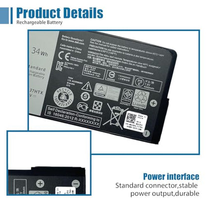 J7HTX Laptop Battery Replacement for Dell Latitude 7220 7202 7212 Rugged Extreme Tablet Series 7XNTR 02JT7D FH8RW 7.6V 34Wh 4342mAh - size: 4.28*2.51*0.54 inch J7HTX