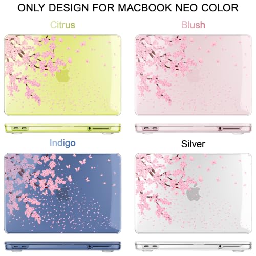 Compatible with MacBook Neo 13 inch (2026 Release A3404) (A18 Pro) with Liquid Retina Display, Printed Slim Protective Case with Screen Protector & Keybaord Cover, Sakura & Flying - color: Sakura & flying