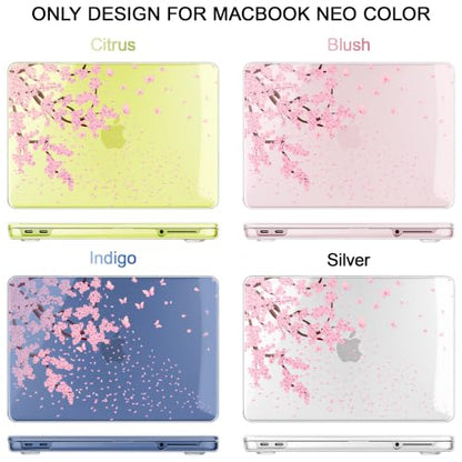 Compatible with MacBook Neo 13 inch (2026 Release A3404) (A18 Pro) with Liquid Retina Display, Printed Slim Protective Case with Screen Protector & Keybaord Cover, Sakura & Flying - color: Sakura & flying