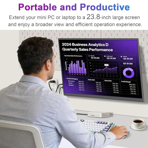 QQU 23.8" Large Portable Touchscreen Monitor, 1080P 100Hz FHD 100% sRGB USB-C HDMI Home Gaming Second Monitor Speakers w/120°Stand & VESA Travel Monitor for Laptop, MacBook, PC, Phone, Tablet, Switch