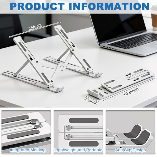 Laptop Stand - Foldable Laptop Stand for Desk Anti-Slip,Compatible for Business Trip,Library,Cafe(White) - color: White