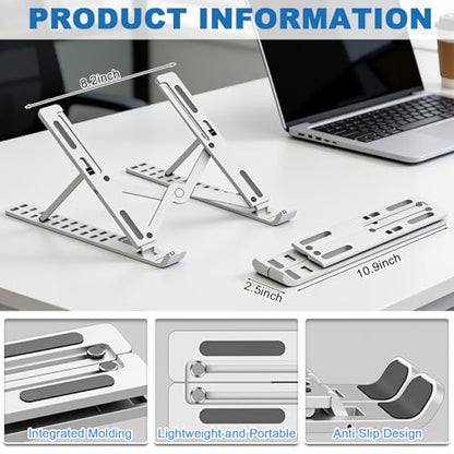 Laptop Stand - Foldable Laptop Stand for Desk Anti-Slip,Compatible for Business Trip,Library,Cafe(White) - color: White
