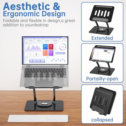 Laptop Stand for Desk Adjustable Computer Stand with 360 Rotating Base Ergonomic Laptop Riser Mount for Desk Foldable Protable Computer Desk Fits with MacBook Pro Air, - color: Rectangle, Black-Z