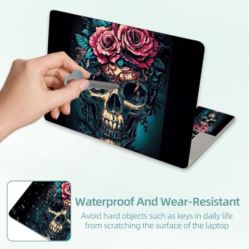 Universal Laptop Skin Decal, 3-Piece Vinyl Protector for 12 13 14 15.6" Notebook, Waterproof Anti-Scratch, Easy Trim & Bubble-Free Finish, Skull with Flowers on Head - color: Skull with Flowers on Head