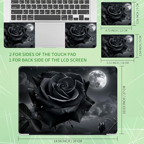 Laptop Skin Sticker Decal, Universal Protective Cover Fit 12 13 14 15.6 Inch Notebook, Reusable Water-Resistant Vinyl Decal w/ 2 Wrist Pads for Business Travel Office, Gray Roses - color: Gray Roses