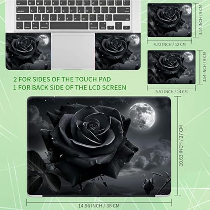Laptop Skin Sticker Decal, Universal Protective Cover Fit 12 13 14 15.6 Inch Notebook, Reusable Water-Resistant Vinyl Decal w/ 2 Wrist Pads for Business Travel Office, Gray Roses - color: Gray Roses