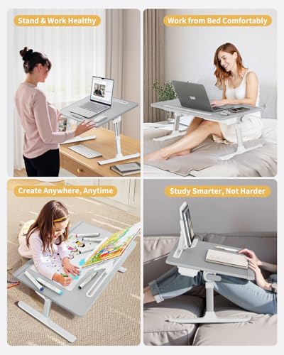 SAIJI Laptop Desk for Bed [Premium XXL Extra Large] with Upgraded Height Angle Adjustable Book Stand,Multi-Purpose Lapdesk Bed Tray Desk for Working Writing Reading Drawing (Grey) - color: Gray