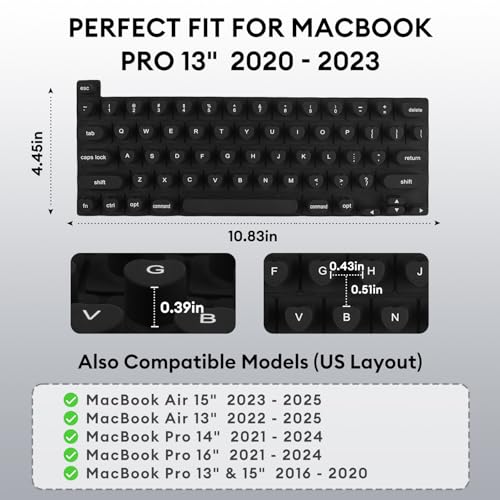 Allinside Keyboard Cover for Long Nails, Compatible with MacBook Neo A18 Pro & MacBook Pro 13/14/16 (2021–2024) & MacBook Air 13/15 (2020–2024), Raised Heart-Shaped Silicone Skin, Black - color: Black