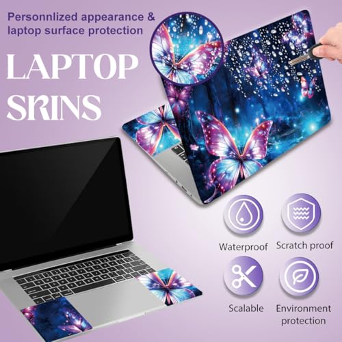 SUPERDANT 3 Pcs Glitter Butterfly Laptop Skin Trim-to-Fit Waterproof PVC Laptop Sticker Set Scratch-Proof 12 13 14 15 16 Inch Laptops Decal Colorful - style: Glittering Butterfly