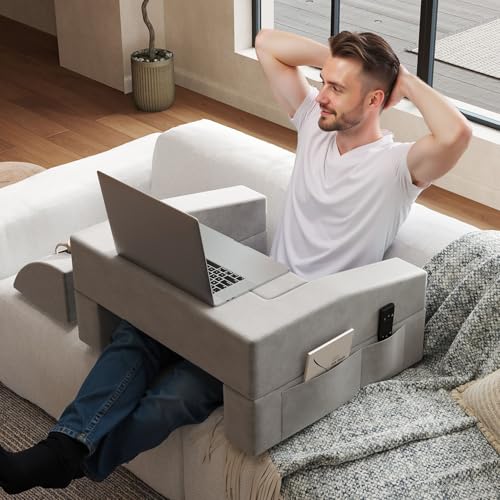 Lap Desk Pillow for Laptop, Large Reading Pillow for Adult, Ergonomic Arm Rest Pillow with Cup Holder, Memory Foam Bed Desk for Working (Reading Pillow + Cup Holder)