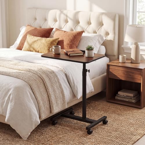 GIANTEX Overbed Table with Wheels, Medical Adjustable Bedside Table, Walnut | Mobile Standing Desk, Portable Laptop Table for Small Spaces, Bed Trays Table for Eating Home and Hospital - color: Walnut