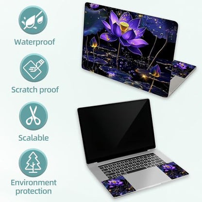 Universal Laptop Skin Decal, 3-Piece Vinyl Protector for 12 13 14 15.6" Notebook, Waterproof Anti-Scratch, Easy Trim & Bubble-Free Finish, Purple Lotus Flower - color: Purple Lotus Flower
