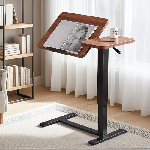 Foldable Bedside Table, Height Adjustable Overbed Bedside Desk Mobile Rolling Laptop Stand Tilting Sofa Side Table with Wheels, Folding Tray Tables for Laptop Bed Couch, Gift for Family, Brown - color: Brown